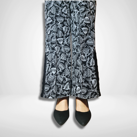 Black Floral Puff Embossed Printed Trouser