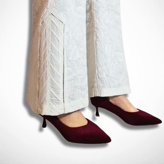White Puff Embossed Printed Trouser with Side Details