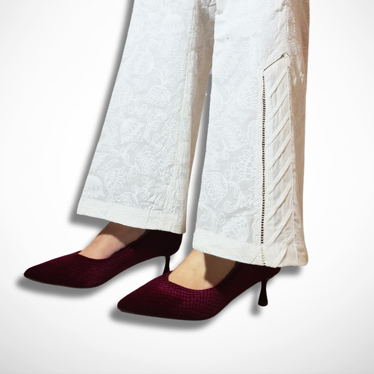 White Puff Embossed Printed Trouser with Side Details