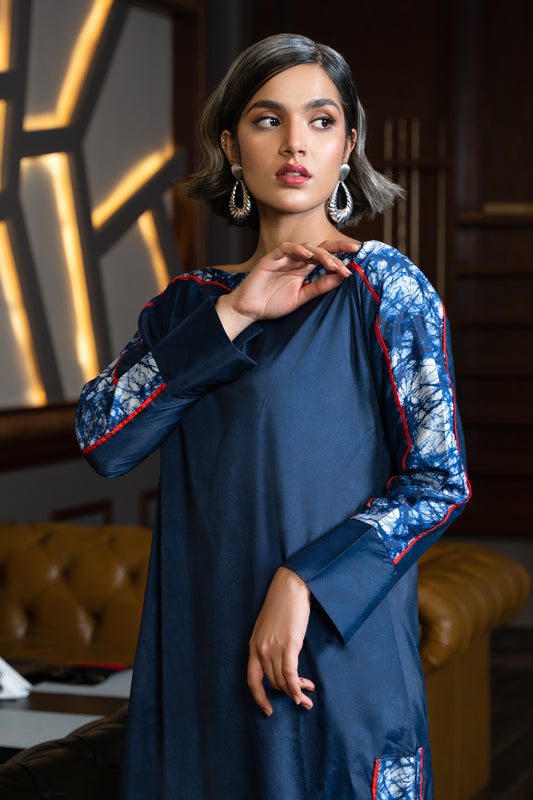 Blue Long Shirt with Boat Neck